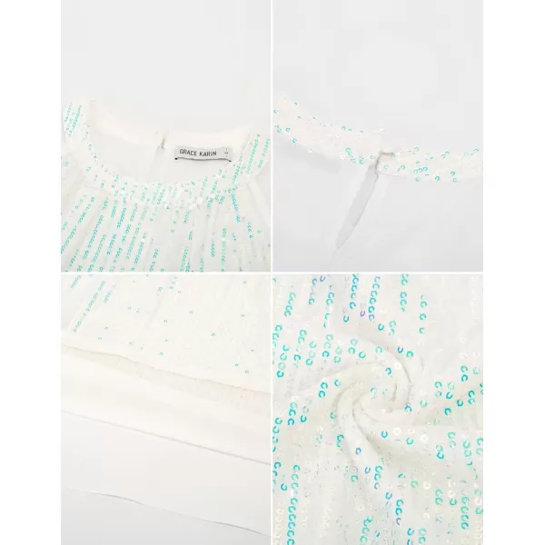 imageGRACE KARIN Sequin Halter Tops for Women Sleeveless Sparkly Shiny Tank Tops Ruched Flowy Sparkly Club Outfits Party ShirtDazzlingwhite