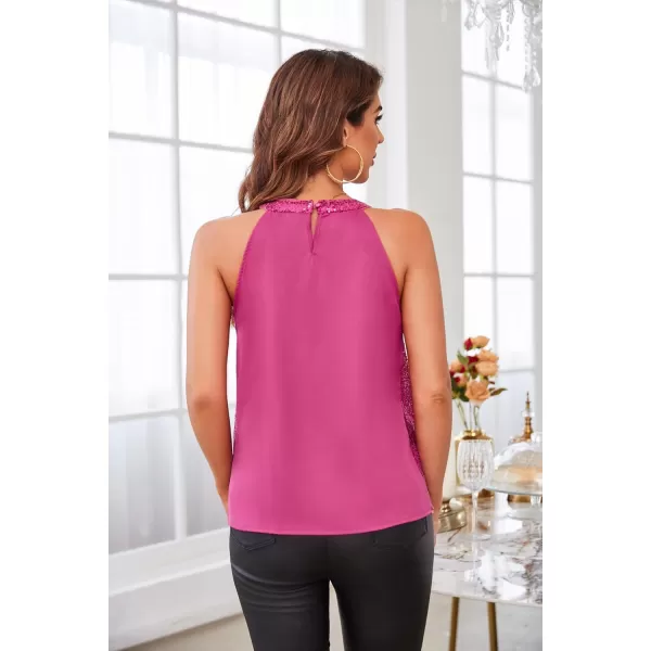 imageGRACE KARIN Sequin Halter Tops for Women Sleeveless Sparkly Shiny Tank Tops Ruched Flowy Sparkly Club Outfits Party ShirtRose Red