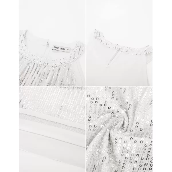 imageGRACE KARIN Sequin Halter Tops for Women Sleeveless Sparkly Shiny Tank Tops Ruched Flowy Sparkly Club Outfits Party ShirtSilver White