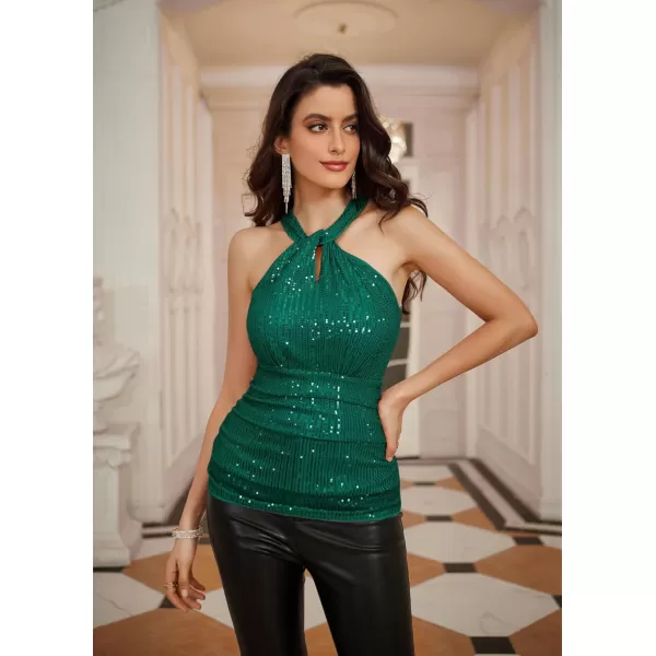 imageGRACE KARIN Sequin Tops for Women Elegant Tops Sparkle Tank Shimmer Party Club Cocktail Slim Fit Ruched TopsDark Green