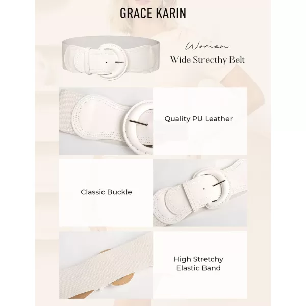 imageGRACE KARIN Womens 2024 Fashion Wide Stretchy Belt Casual Stretchy Belt for Dress SXXLIvory White