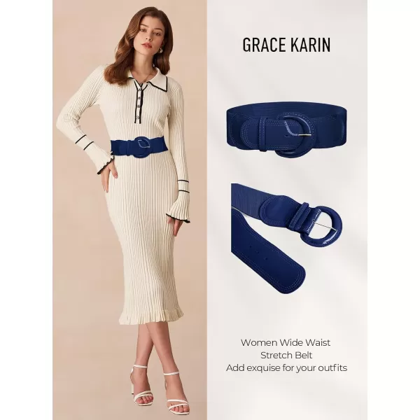 imageGRACE KARIN Womens 2024 Fashion Wide Stretchy Belt Casual Stretchy Belt for Dress SXXLNavy Blue