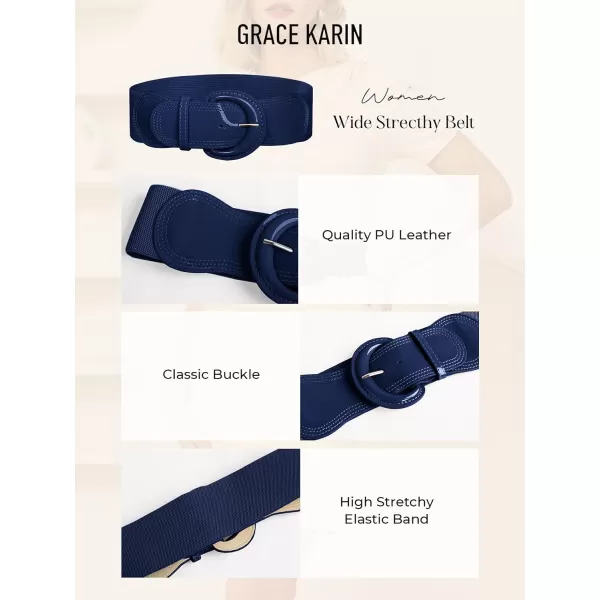 imageGRACE KARIN Womens 2024 Fashion Wide Stretchy Belt Casual Stretchy Belt for Dress SXXLNavy Blue