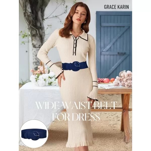 imageGRACE KARIN Womens 2024 Fashion Wide Stretchy Belt Casual Stretchy Belt for Dress SXXLNavy Blue