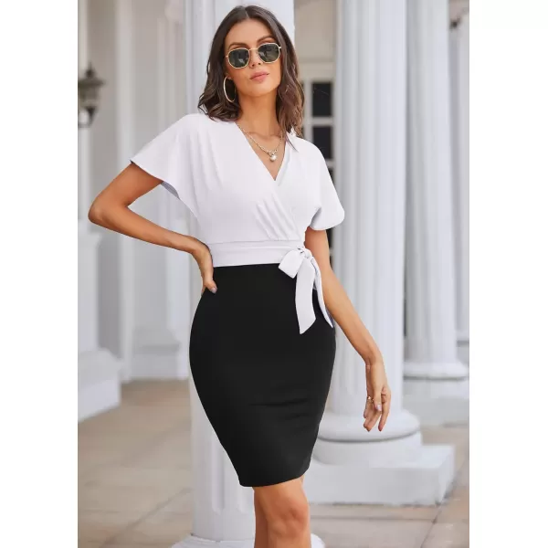 imageGRACE KARIN Womens Business Pencil Dress Short Sleeve Wedding Guest Office Work Dresses Cocktail PartyBlackwhite