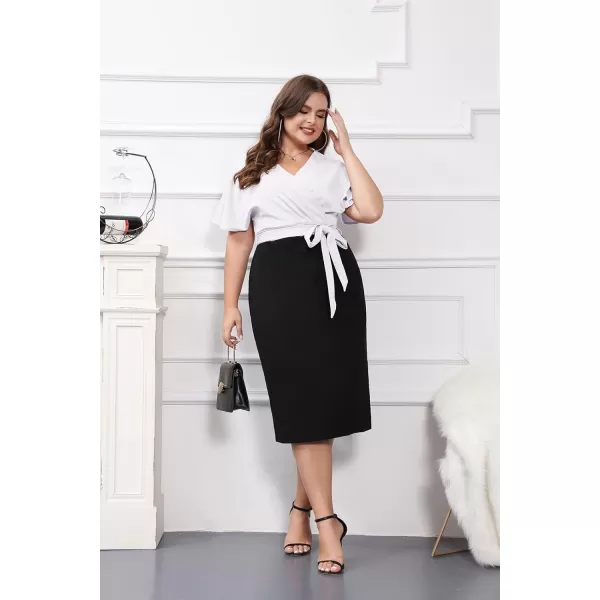 imageGRACE KARIN Womens Business Pencil Dress Short Sleeve Wedding Guest Office Work Dresses Cocktail PartyBlackwhite