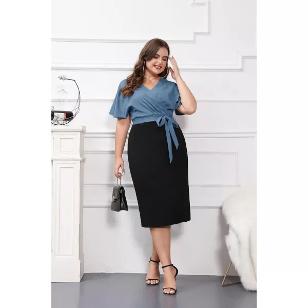 imageGRACE KARIN Womens Business Pencil Dress Short Sleeve Wedding Guest Office Work Dresses Cocktail PartyHaze Blue