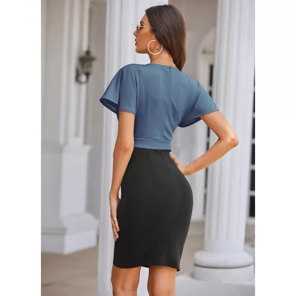 imageGRACE KARIN Womens Business Pencil Dress Short Sleeve Wedding Guest Office Work Dresses Cocktail PartyHaze Blue