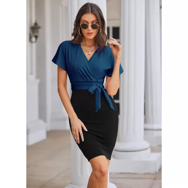 imageGRACE KARIN Womens Business Pencil Dress Short Sleeve Wedding Guest Office Work Dresses Cocktail PartyHaze Blue