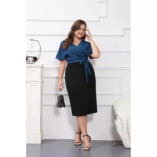 imageGRACE KARIN Womens Business Pencil Dress Short Sleeve Wedding Guest Office Work Dresses Cocktail PartyNavyblack