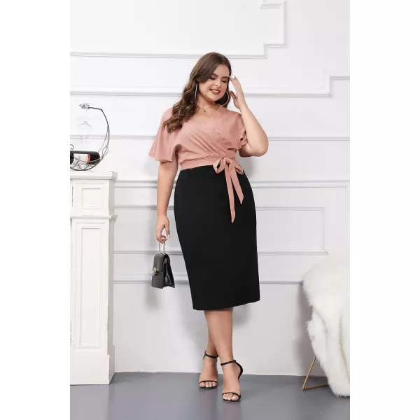 imageGRACE KARIN Womens Business Pencil Dress Short Sleeve Wedding Guest Office Work Dresses Cocktail PartyPinkblack