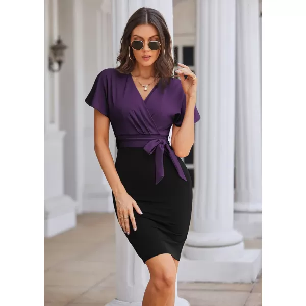 imageGRACE KARIN Womens Business Pencil Dress Short Sleeve Wedding Guest Office Work Dresses Cocktail PartyPurple