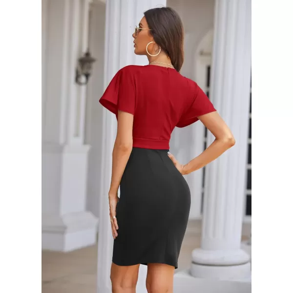 imageGRACE KARIN Womens Business Pencil Dress Short Sleeve Wedding Guest Office Work Dresses Cocktail PartyRedblack