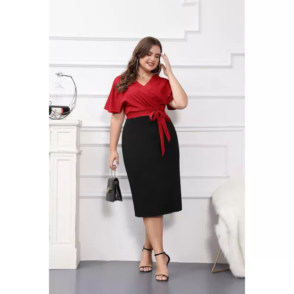 imageGRACE KARIN Womens Business Pencil Dress Short Sleeve Wedding Guest Office Work Dresses Cocktail PartyRedblack