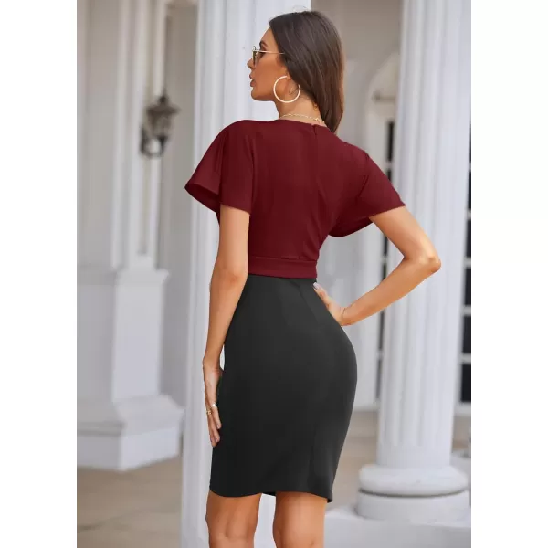 imageGRACE KARIN Womens Business Pencil Dress Short Sleeve Wedding Guest Office Work Dresses Cocktail PartyWine Red