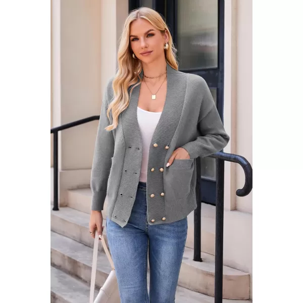 imageGRACE KARIN Womens Cardigan Sweaters V Neck Gold Buttons Double Breasted Knit Cardigans Outwear with PocketsGray