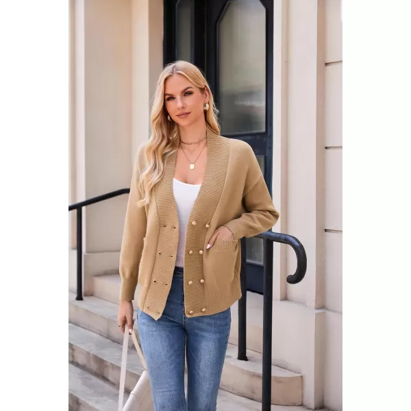 imageGRACE KARIN Womens Cardigan Sweaters V Neck Gold Buttons Double Breasted Knit Cardigans Outwear with PocketsKhaki