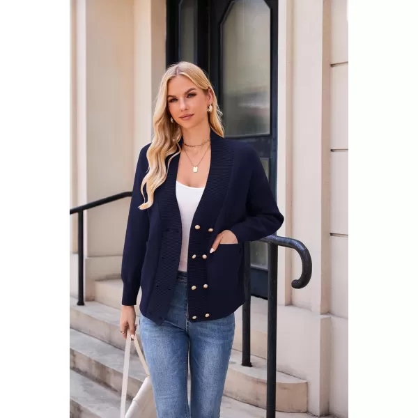 imageGRACE KARIN Womens Cardigan Sweaters V Neck Gold Buttons Double Breasted Knit Cardigans Outwear with PocketsNavy Blue