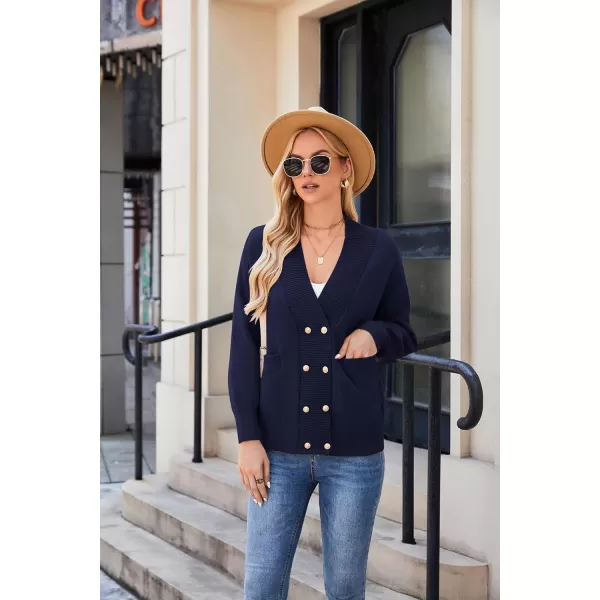 imageGRACE KARIN Womens Cardigan Sweaters V Neck Gold Buttons Double Breasted Knit Cardigans Outwear with PocketsNavy Blue