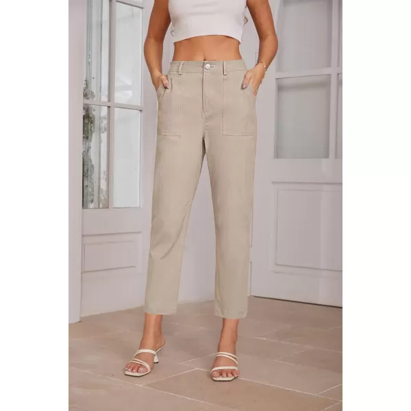 imageGRACE KARIN Womens Casual Work Pants High Waisted Business Ankle Pants Tapered Leg Trousers with PocketsApricot