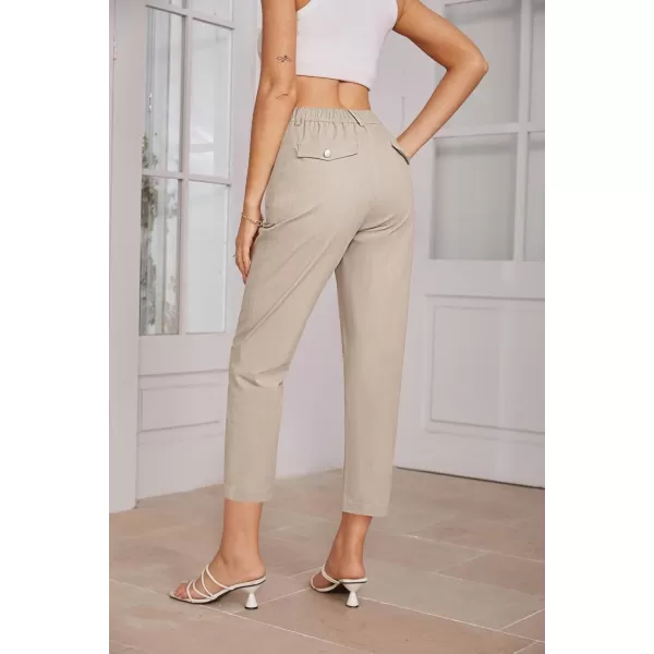 imageGRACE KARIN Womens Casual Work Pants High Waisted Business Ankle Pants Tapered Leg Trousers with PocketsApricot