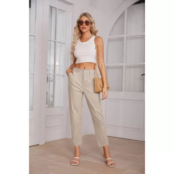 imageGRACE KARIN Womens Casual Work Pants High Waisted Business Ankle Pants Tapered Leg Trousers with PocketsApricot