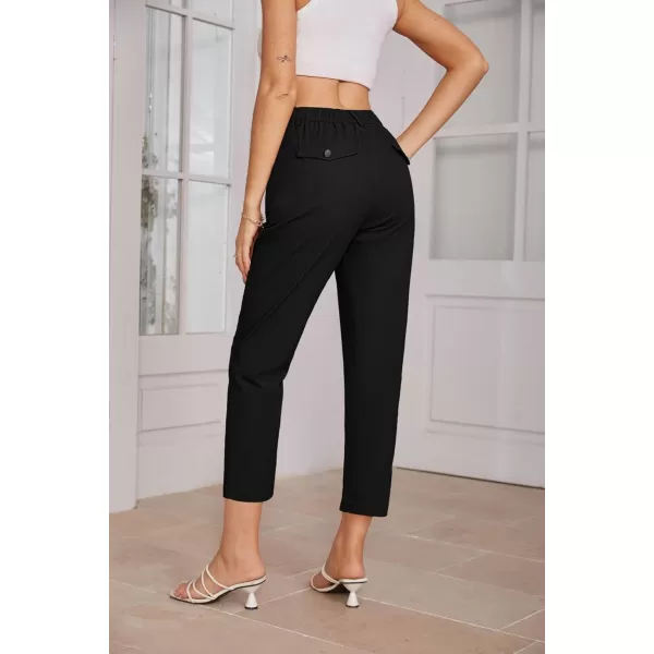 imageGRACE KARIN Womens Casual Work Pants High Waisted Business Ankle Pants Tapered Leg Trousers with PocketsBlack