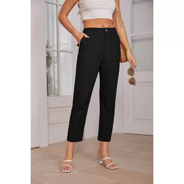 imageGRACE KARIN Womens Casual Work Pants High Waisted Business Ankle Pants Tapered Leg Trousers with PocketsBlack