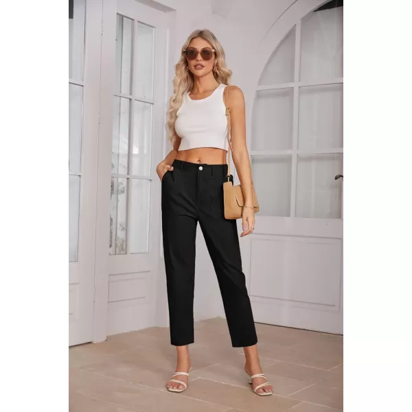 imageGRACE KARIN Womens Casual Work Pants High Waisted Business Ankle Pants Tapered Leg Trousers with PocketsBlack