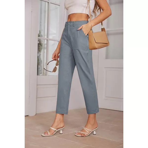 imageGRACE KARIN Womens Casual Work Pants High Waisted Business Ankle Pants Tapered Leg Trousers with PocketsBlue Grey