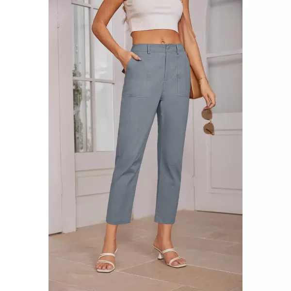 imageGRACE KARIN Womens Casual Work Pants High Waisted Business Ankle Pants Tapered Leg Trousers with PocketsBlue Grey