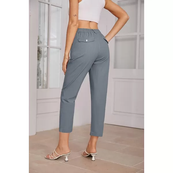 imageGRACE KARIN Womens Casual Work Pants High Waisted Business Ankle Pants Tapered Leg Trousers with PocketsBlue Grey