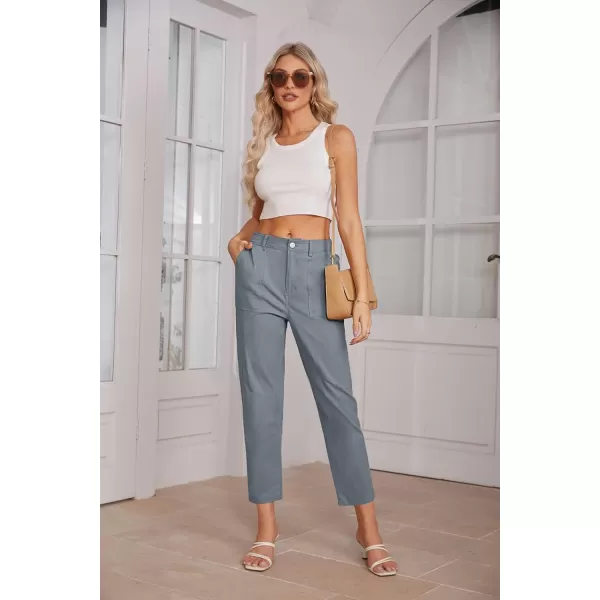 imageGRACE KARIN Womens Casual Work Pants High Waisted Business Ankle Pants Tapered Leg Trousers with PocketsBlue Grey