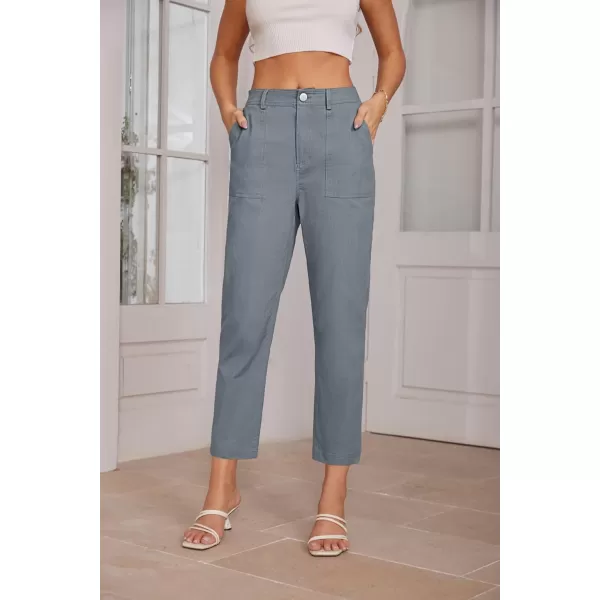 imageGRACE KARIN Womens Casual Work Pants High Waisted Business Ankle Pants Tapered Leg Trousers with PocketsBlue Grey