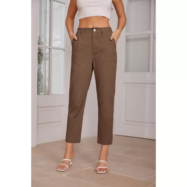 imageGRACE KARIN Womens Casual Work Pants High Waisted Business Ankle Pants Tapered Leg Trousers with PocketsBrown