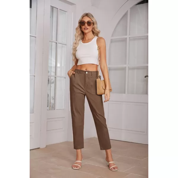 imageGRACE KARIN Womens Casual Work Pants High Waisted Business Ankle Pants Tapered Leg Trousers with PocketsBrown