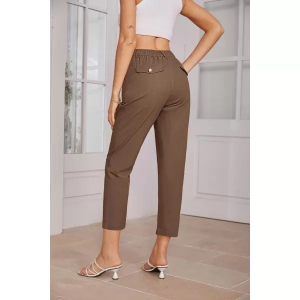 imageGRACE KARIN Womens Casual Work Pants High Waisted Business Ankle Pants Tapered Leg Trousers with PocketsBrown