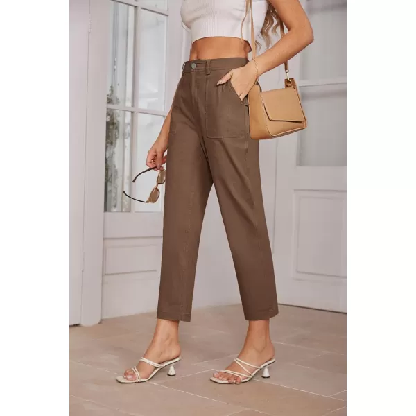 imageGRACE KARIN Womens Casual Work Pants High Waisted Business Ankle Pants Tapered Leg Trousers with PocketsBrown