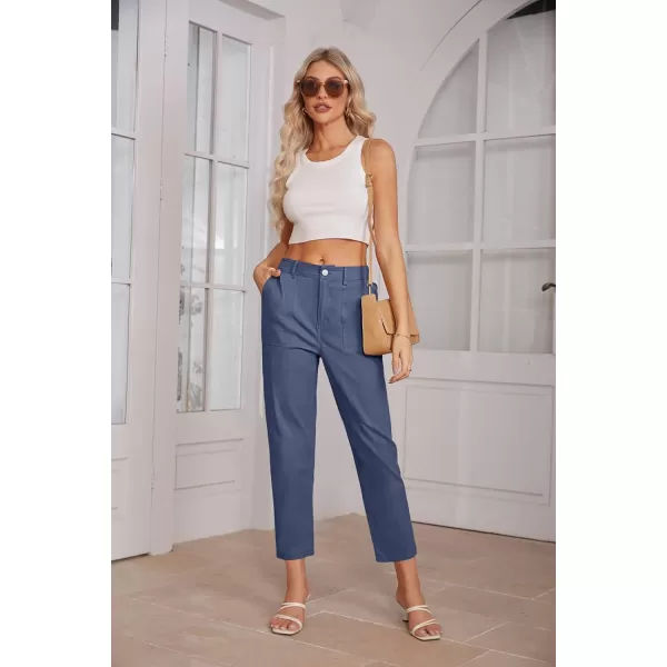 imageGRACE KARIN Womens Casual Work Pants High Waisted Business Ankle Pants Tapered Leg Trousers with PocketsDark Blue