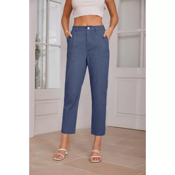 imageGRACE KARIN Womens Casual Work Pants High Waisted Business Ankle Pants Tapered Leg Trousers with PocketsDark Blue