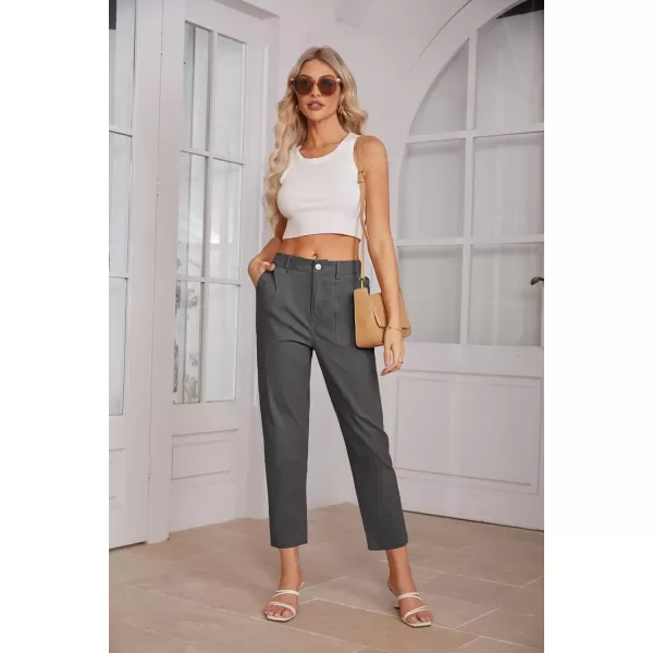 imageGRACE KARIN Womens Casual Work Pants High Waisted Business Ankle Pants Tapered Leg Trousers with PocketsDark Grey