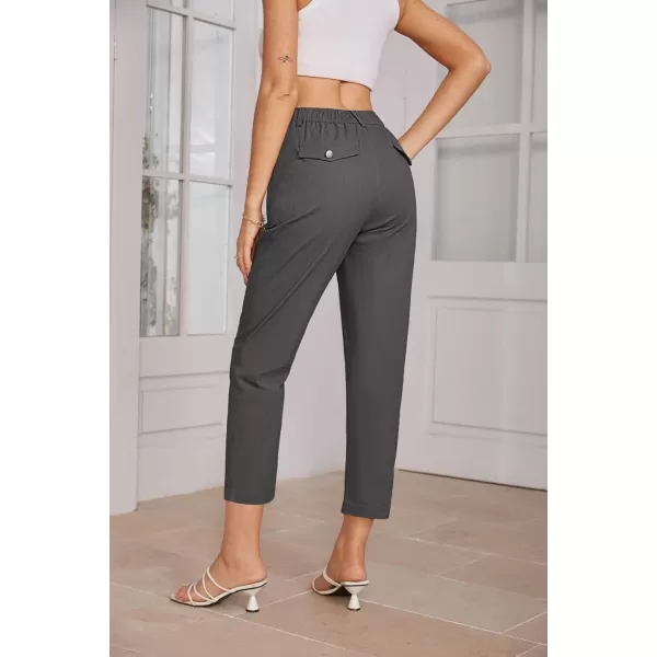 imageGRACE KARIN Womens Casual Work Pants High Waisted Business Ankle Pants Tapered Leg Trousers with PocketsDark Grey