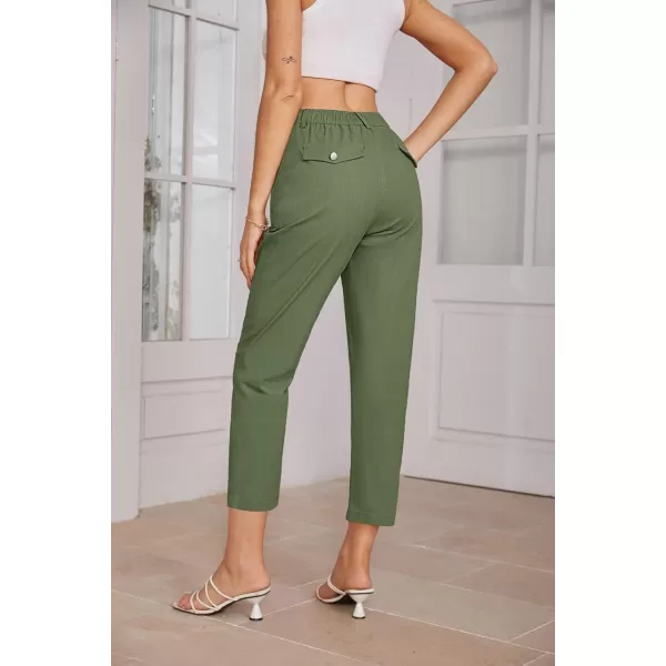 imageGRACE KARIN Womens Casual Work Pants High Waisted Business Ankle Pants Tapered Leg Trousers with PocketsGreen