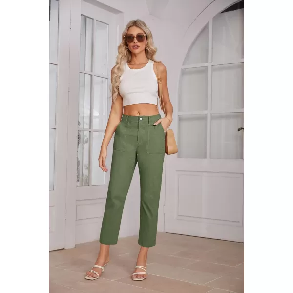 imageGRACE KARIN Womens Casual Work Pants High Waisted Business Ankle Pants Tapered Leg Trousers with PocketsGreen