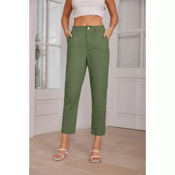 imageGRACE KARIN Womens Casual Work Pants High Waisted Business Ankle Pants Tapered Leg Trousers with PocketsGreen