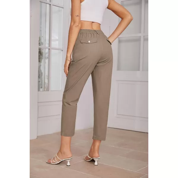 imageGRACE KARIN Womens Casual Work Pants High Waisted Business Ankle Pants Tapered Leg Trousers with PocketsKhaki