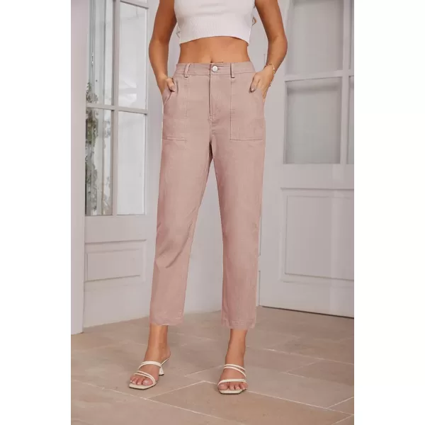 imageGRACE KARIN Womens Casual Work Pants High Waisted Business Ankle Pants Tapered Leg Trousers with PocketsLight Pink