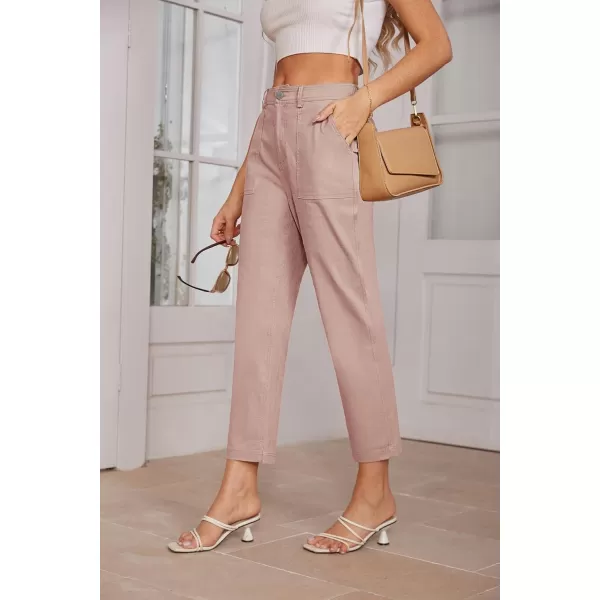 imageGRACE KARIN Womens Casual Work Pants High Waisted Business Ankle Pants Tapered Leg Trousers with PocketsLight Pink