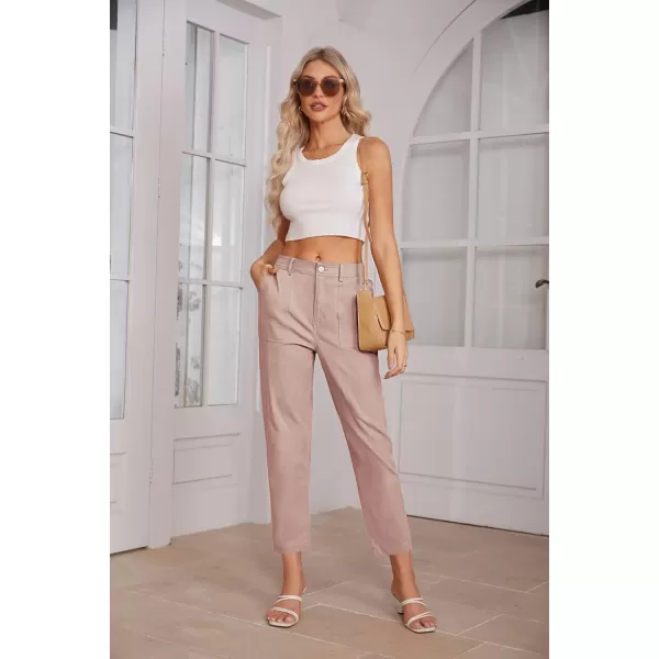 imageGRACE KARIN Womens Casual Work Pants High Waisted Business Ankle Pants Tapered Leg Trousers with PocketsLight Pink