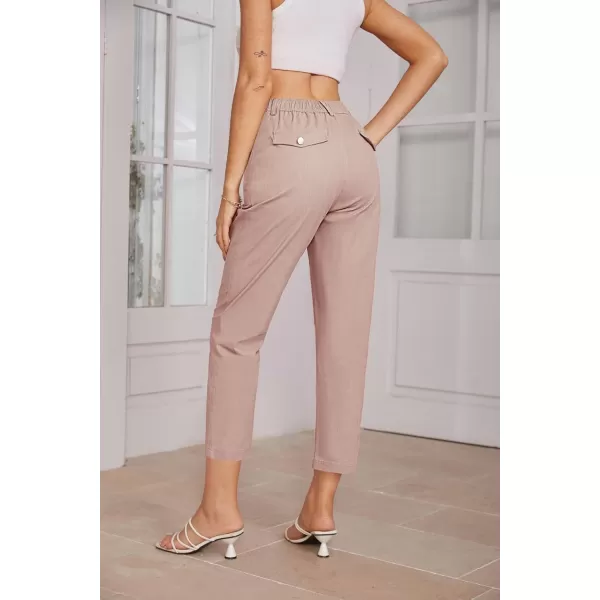 imageGRACE KARIN Womens Casual Work Pants High Waisted Business Ankle Pants Tapered Leg Trousers with PocketsLight Pink